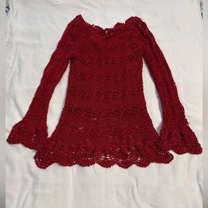 Red Crochet Bell Sleeve Top